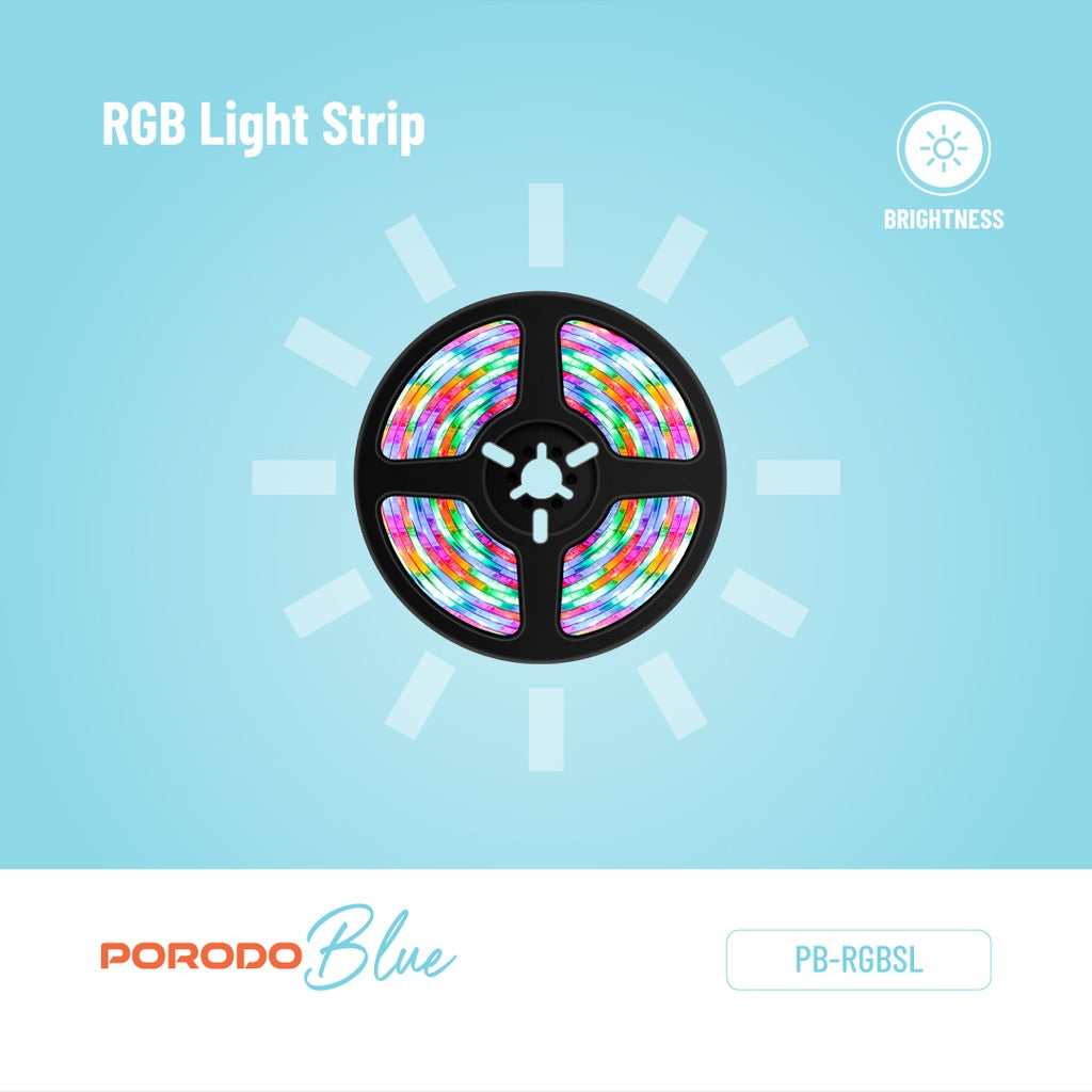 Porodo Blue 16.4 Ft Sound Reactive RGB Strip Light with 44 Key Remote