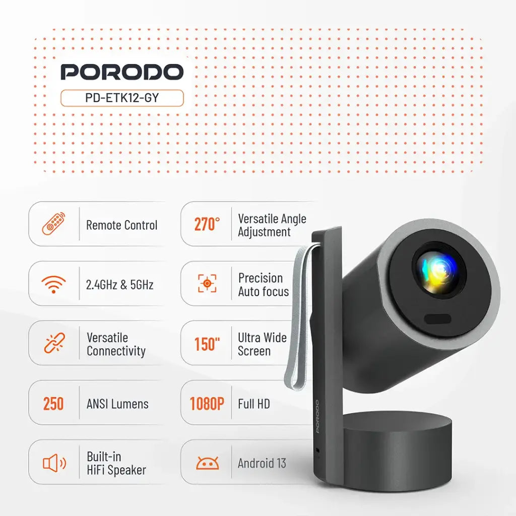 Porodo Full HD Smart Projector - Gray