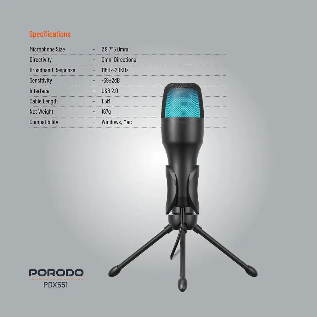 Porodo Gaming Condenser Microphone - Black