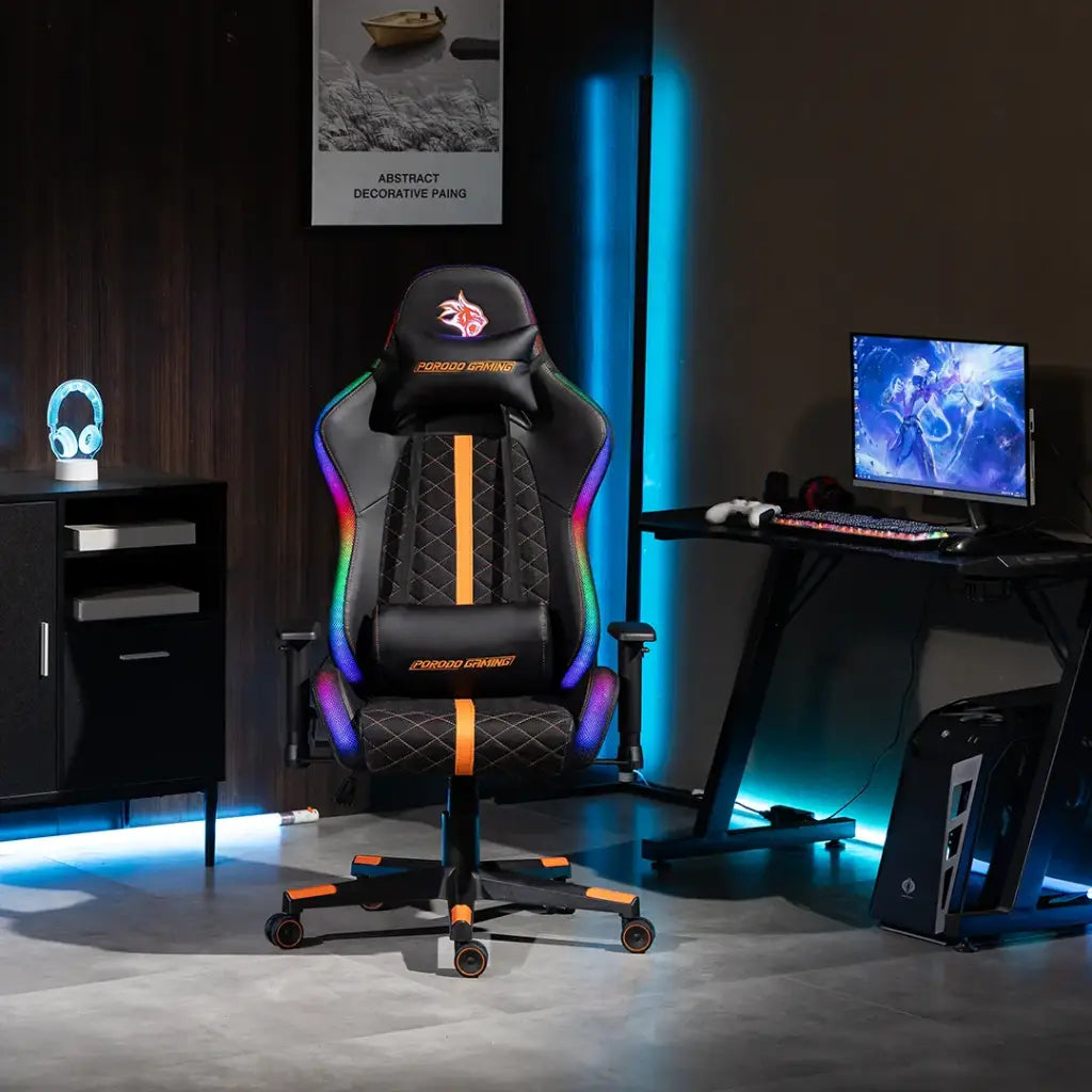 Porodo Gaming Ergonomic RGB Gaming Chair - Black/Orange