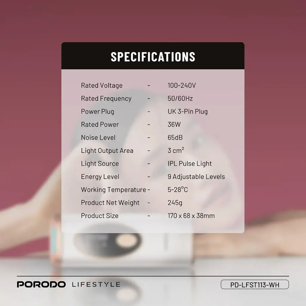 Porodo Lifestyle IPL Hair Removal Advanced Skincare Technology - White