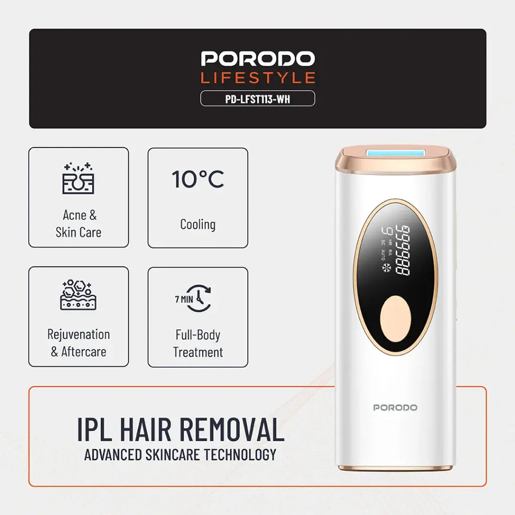 Porodo Lifestyle IPL Hair Removal Advanced Skincare Technology - White