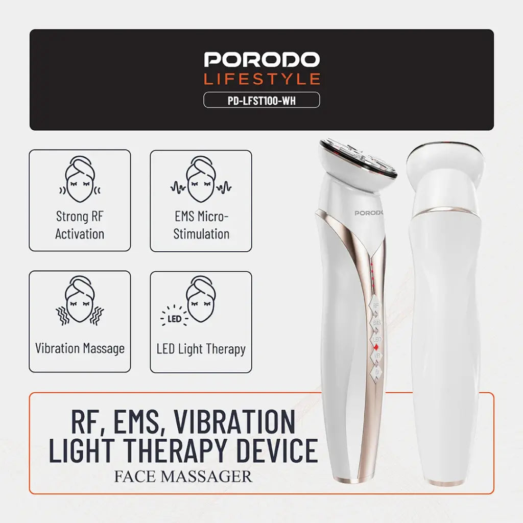 Porodo Lifestyle RF & EMS Vibration Light Therapy Device - White