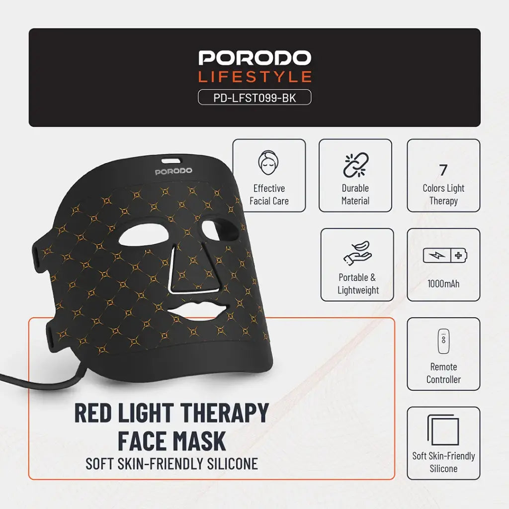 Porodo Lifestyle Red Light Therapy Face Mask - Black