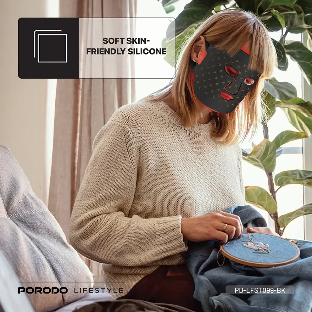 Porodo Lifestyle Red Light Therapy Face Mask - Black