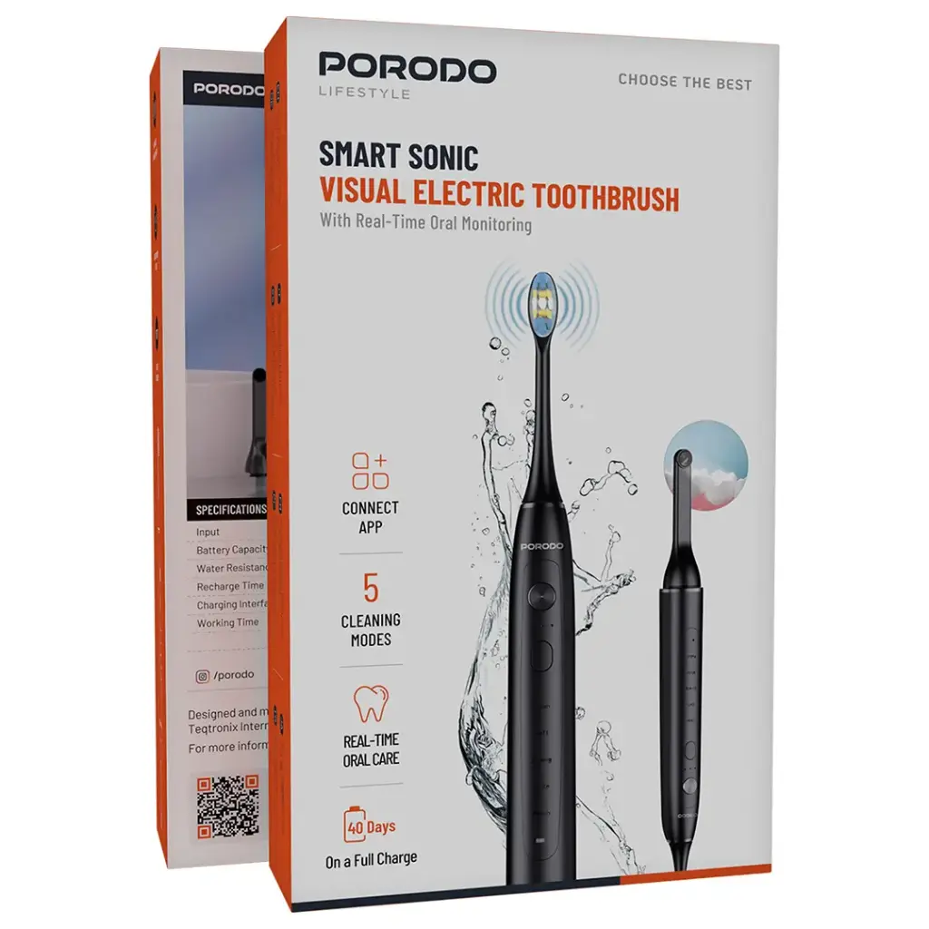 Porodo Lifestyle Smart Sonic Visual Electric Toothbrush - Black