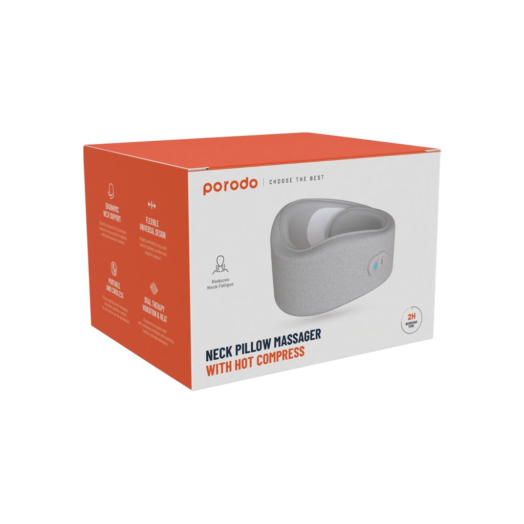Porodo Neck Pillow Massager with Hot Compress - Gray