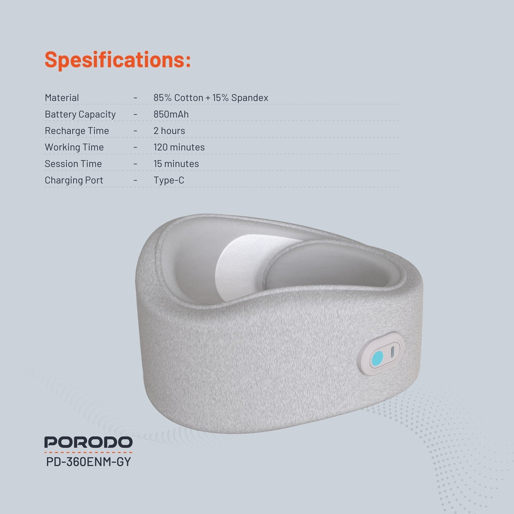 Porodo Neck Pillow Massager with Hot Compress - Gray