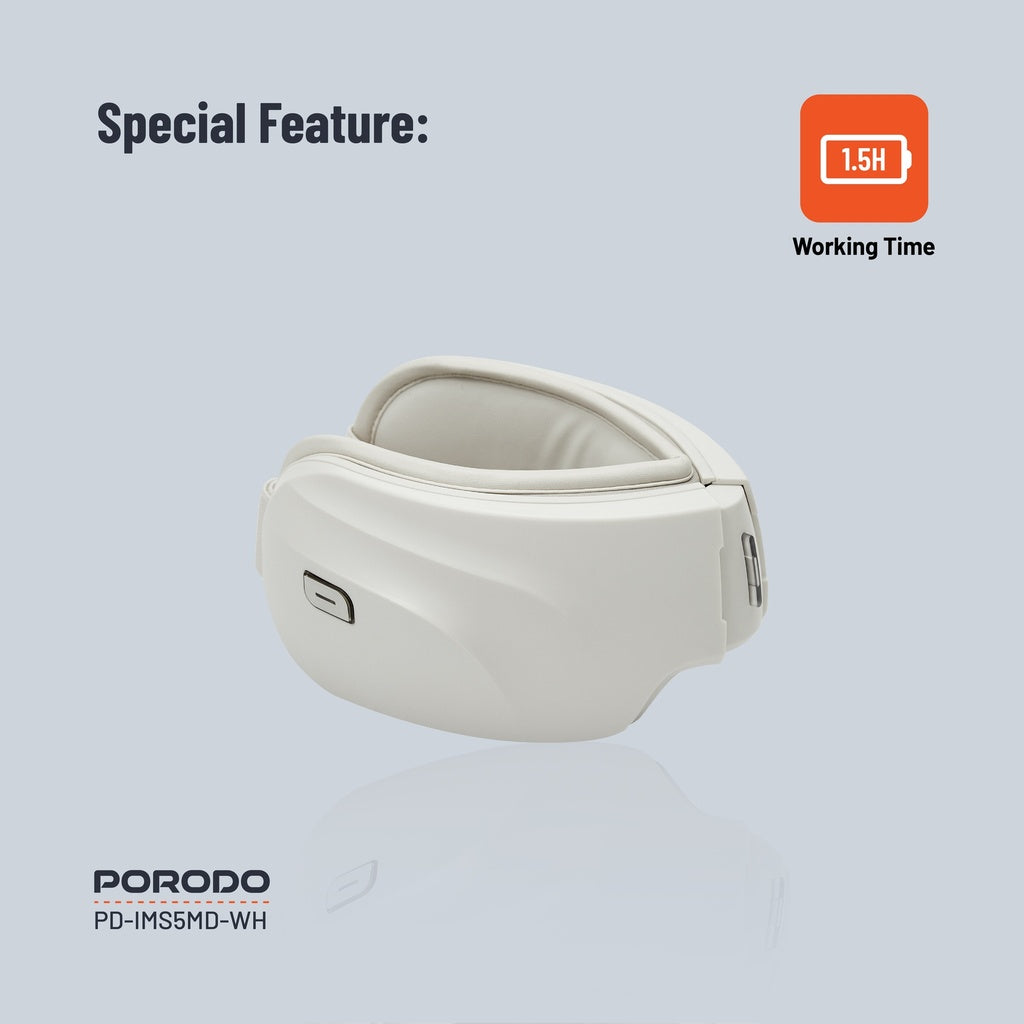 Porodo Rechargeable Eye Massager With Heat & Bluetooth Music - White