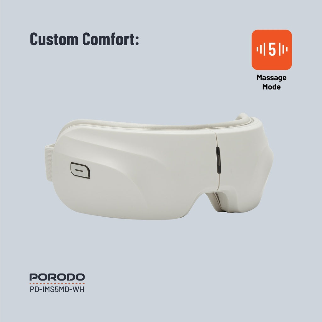 Porodo Rechargeable Eye Massager With Heat & Bluetooth Music - White