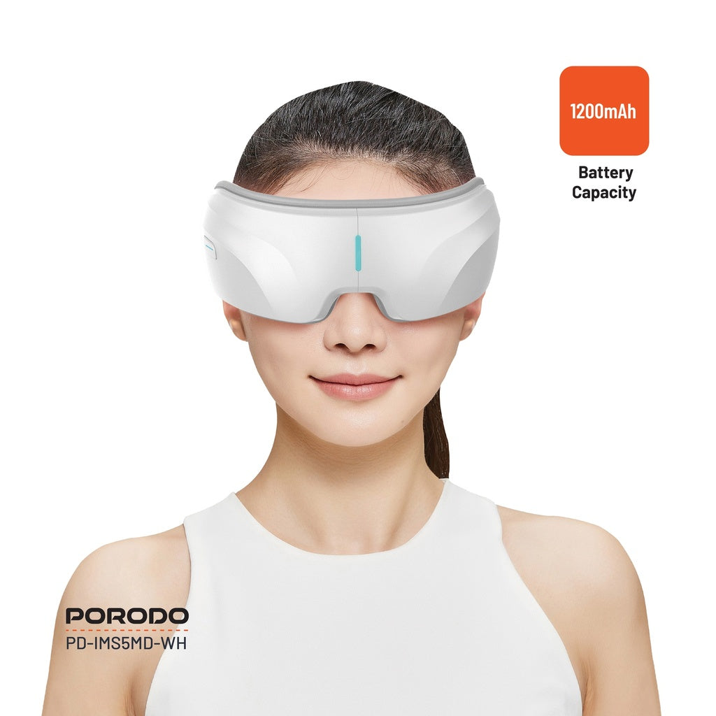 Porodo Rechargeable Eye Massager With Heat & Bluetooth Music - White