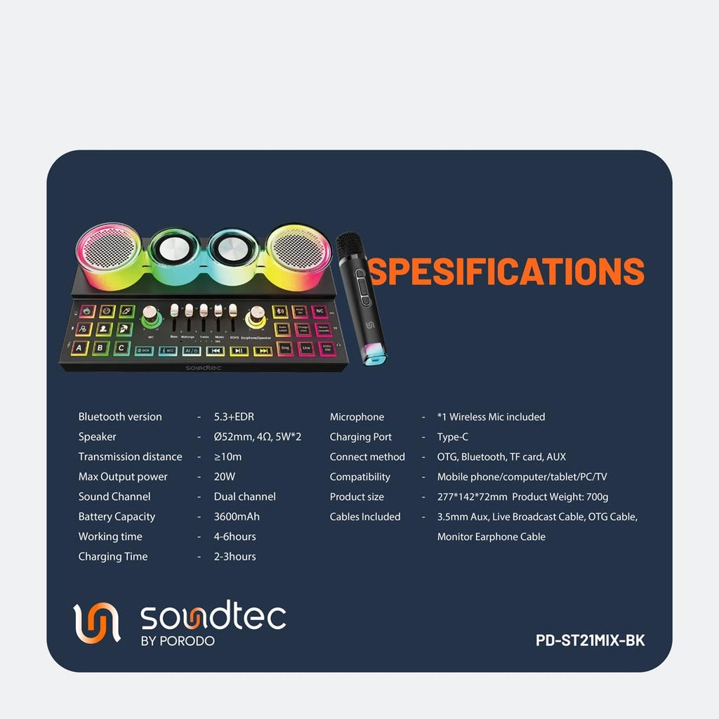 Porodo Soundtec Audiolink Multi-Platform Audio Mixer and Speaker - Black