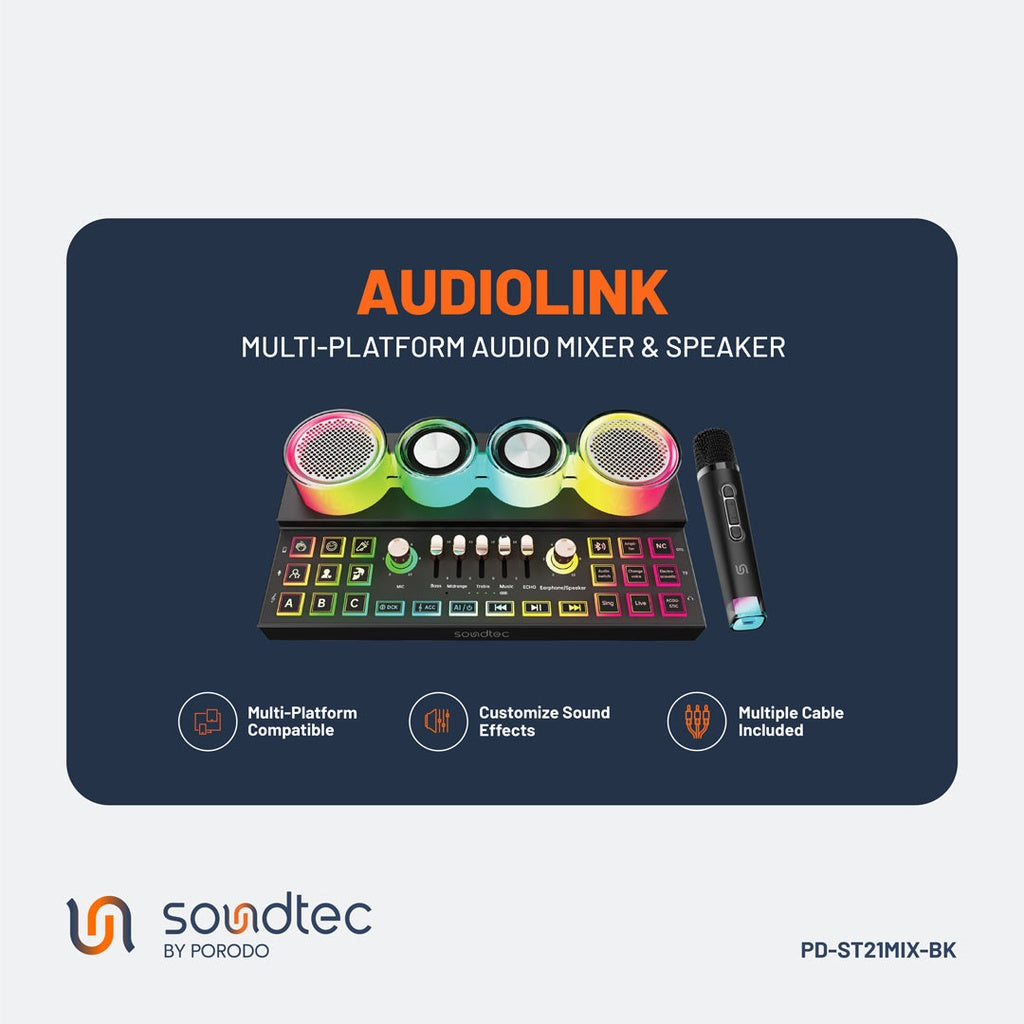 Porodo Soundtec Audiolink Multi-Platform Audio Mixer and Speaker - Black