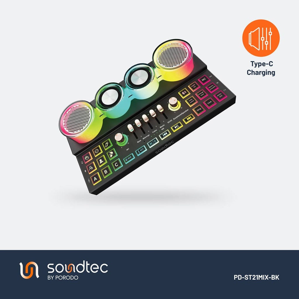 Porodo Soundtec Audiolink Multi-Platform Audio Mixer and Speaker - Black