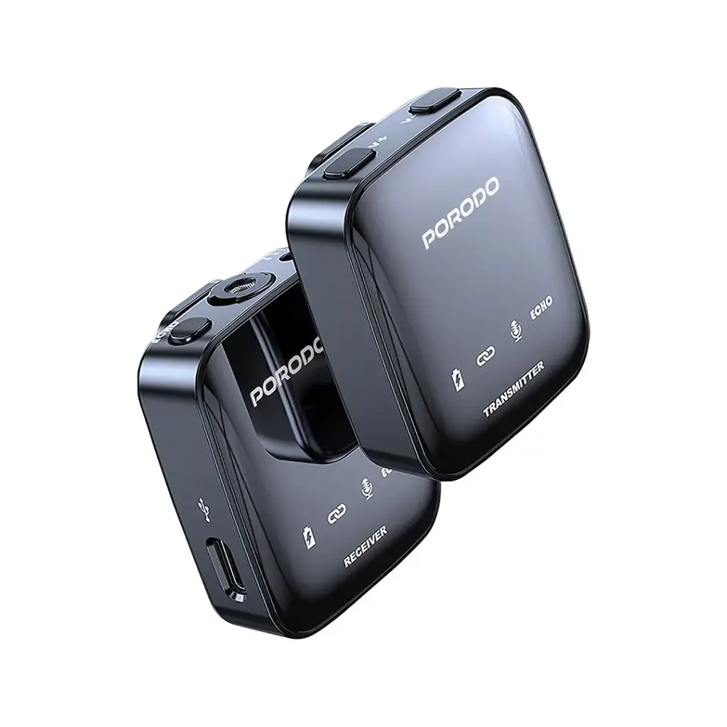 Porodo Two-Device Connect Handheld Lavalier Microphone - Black