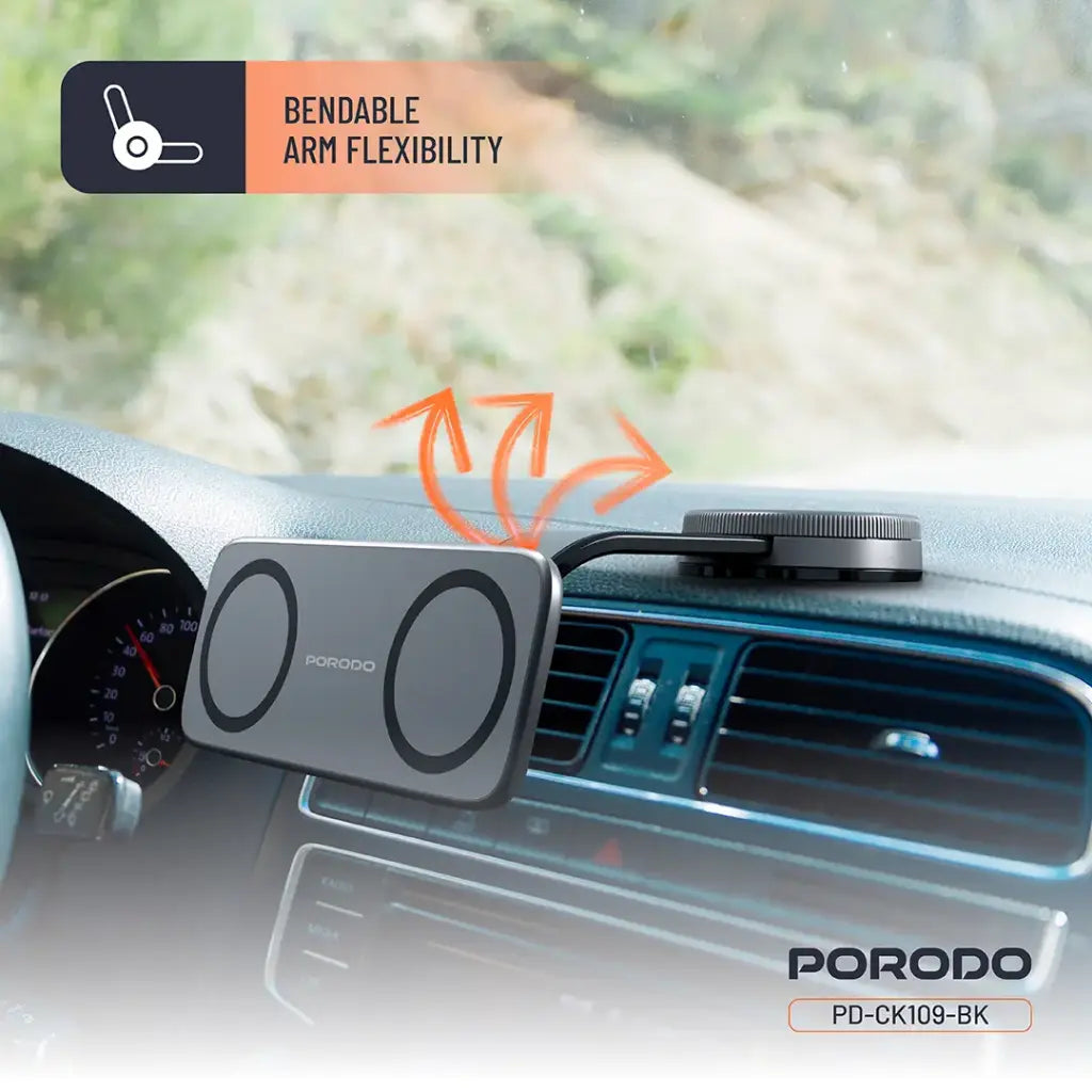 Porodo Vacuum & Adhesive Magnetic Car Mount - Black