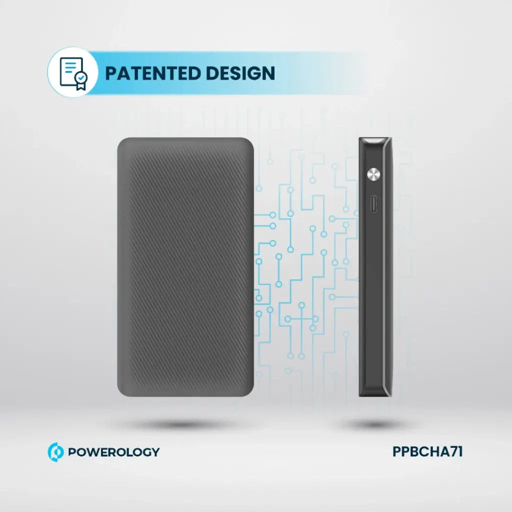 Powerology 10000mAh Retractable Cable Power Bank - Black