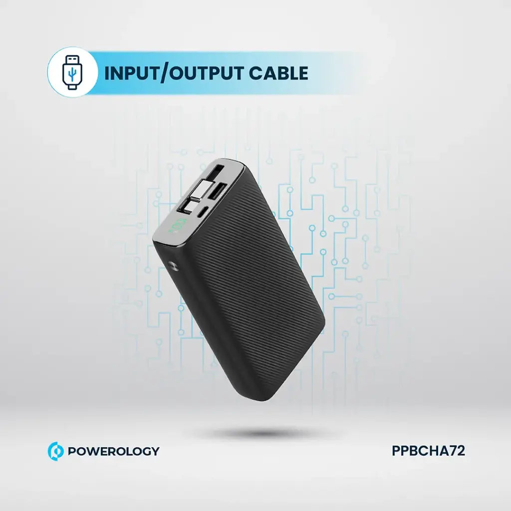 Powerology 20000mAh Retractable Cable Power Bank - Black
