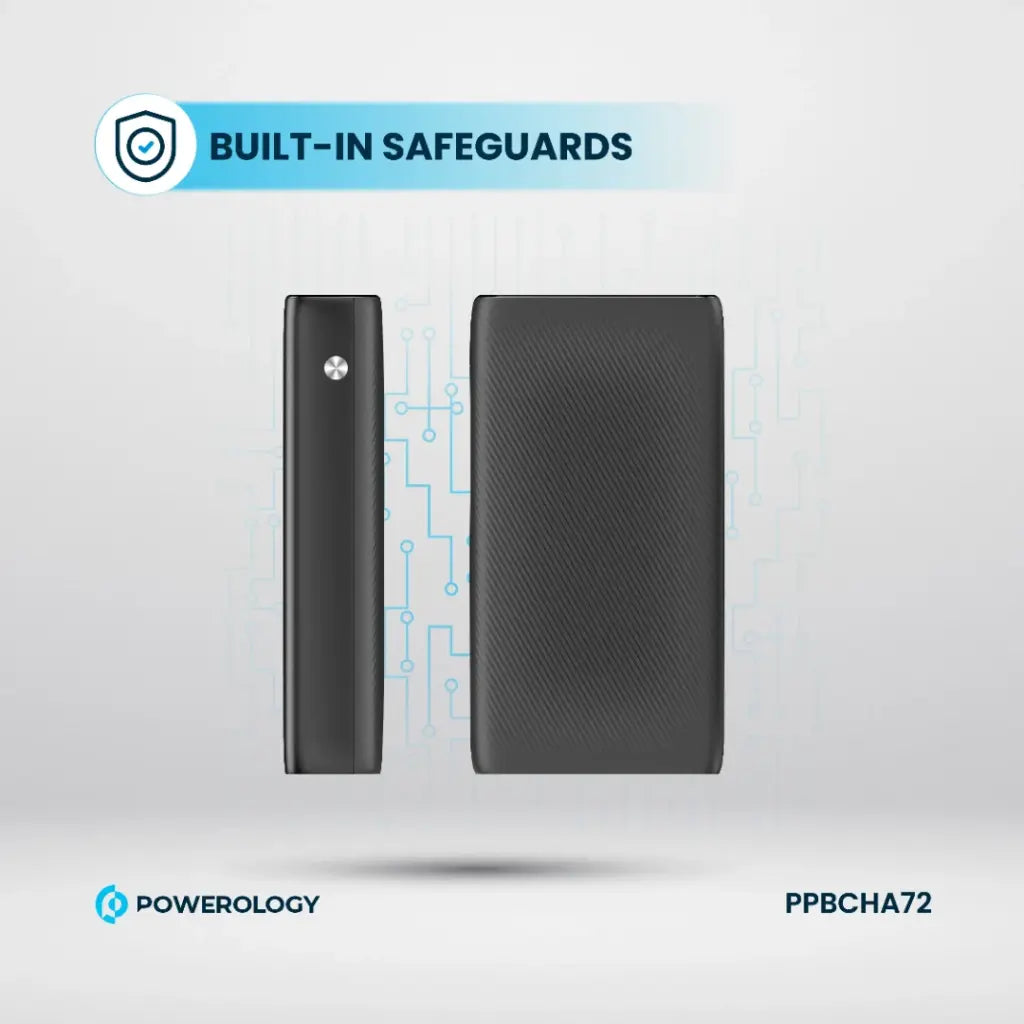 Powerology 20000mAh Retractable Cable Power Bank - Black