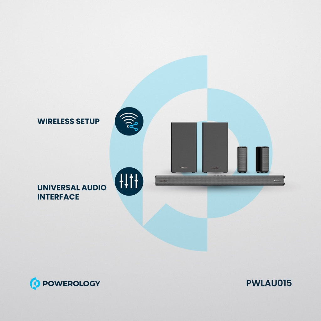 Powerology 5.2.4CH Dual Woofer Wireless Home Theater - Black