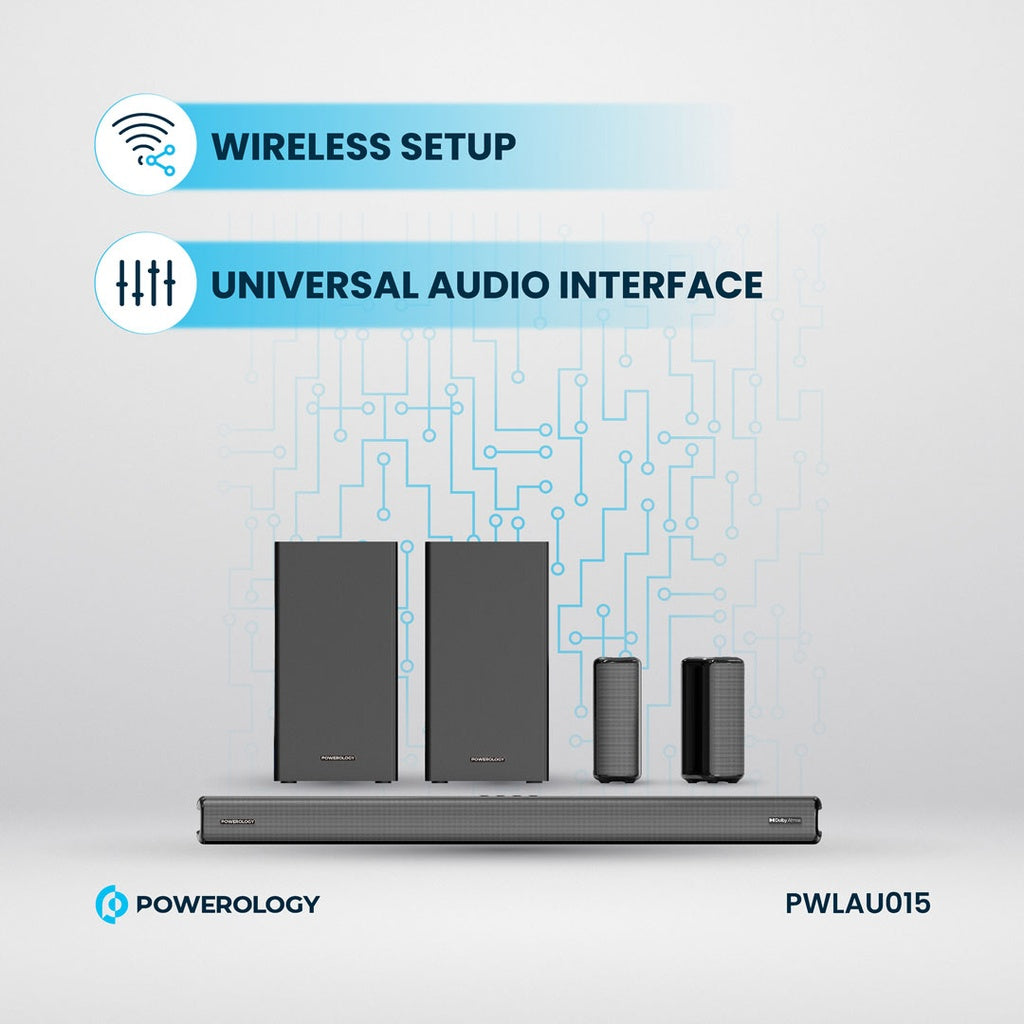 Powerology 5.2.4CH Dual Woofer Wireless Home Theater - Black