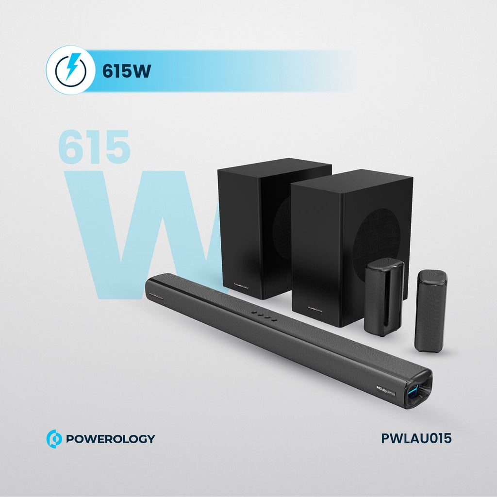 Powerology 5.2.4CH Dual Woofer Wireless Home Theater - Black