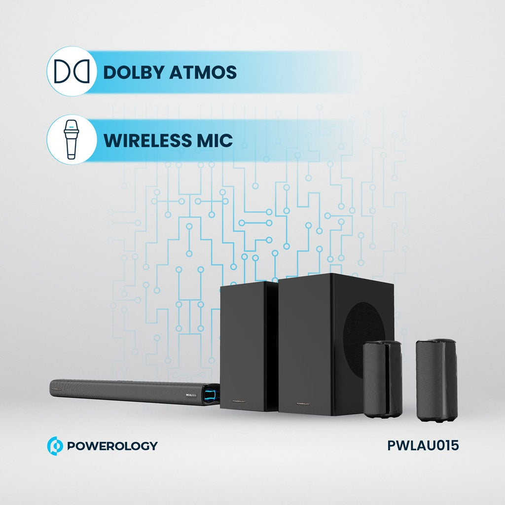 Powerology 5.2.4CH Dual Woofer Wireless Home Theater - Black
