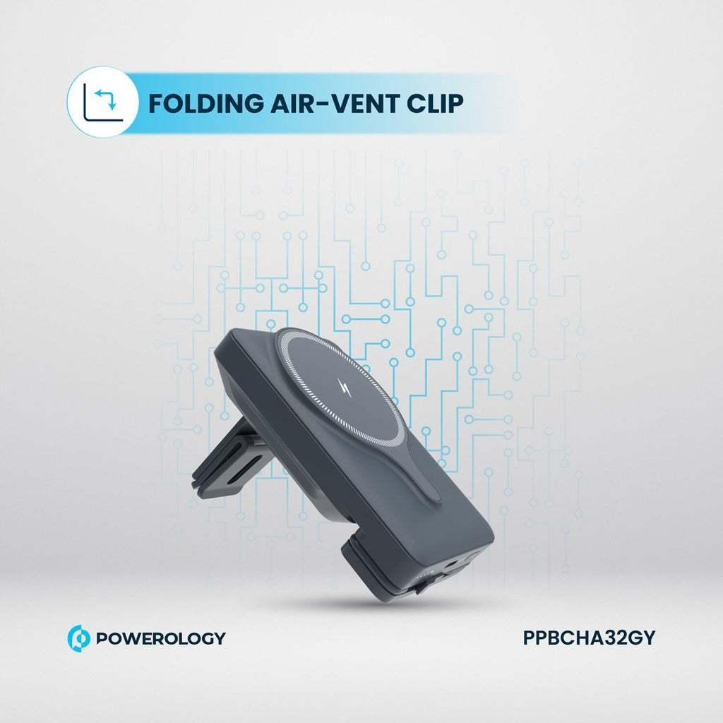 Powerology 5000mAh Power Bank With Magnetic Wireless Charger Car Mount