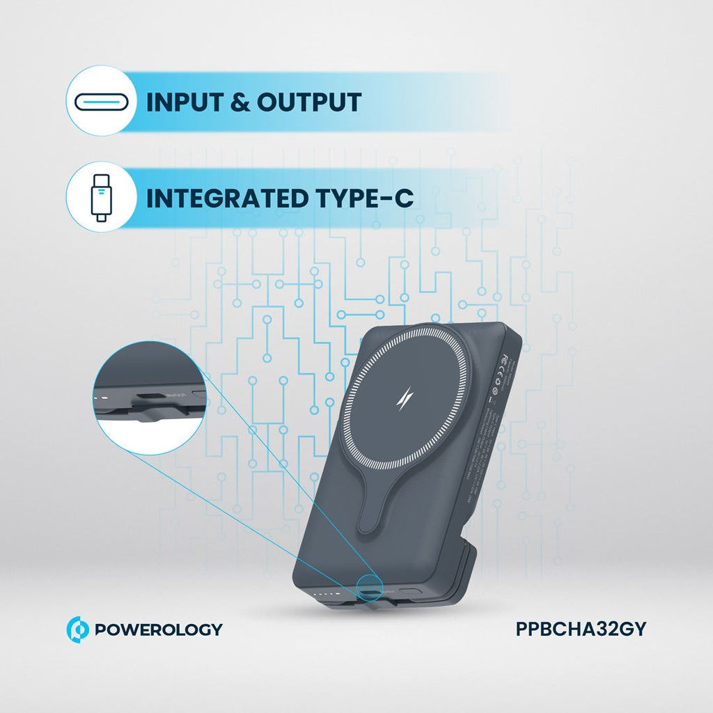 Powerology 5000mAh Power Bank With Magnetic Wireless Charger Car Mount