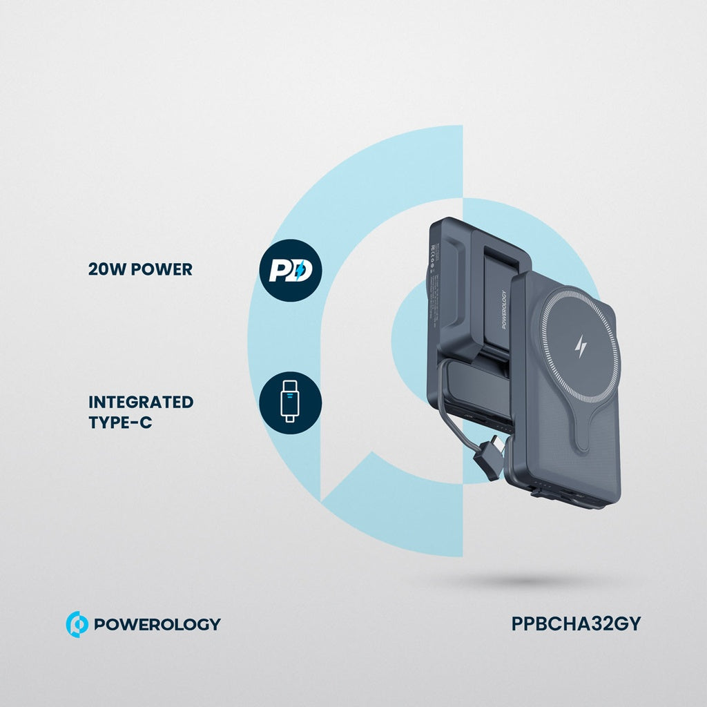 Powerology 5000mAh Power Bank With Magnetic Wireless Charger Car Mount