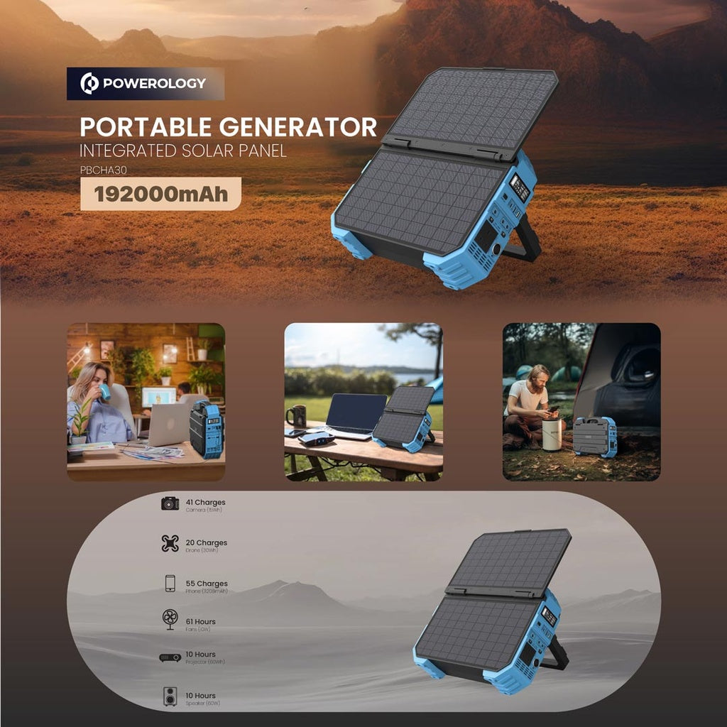 Powerology 600W Portable Power Generator Integrated Solar Panel