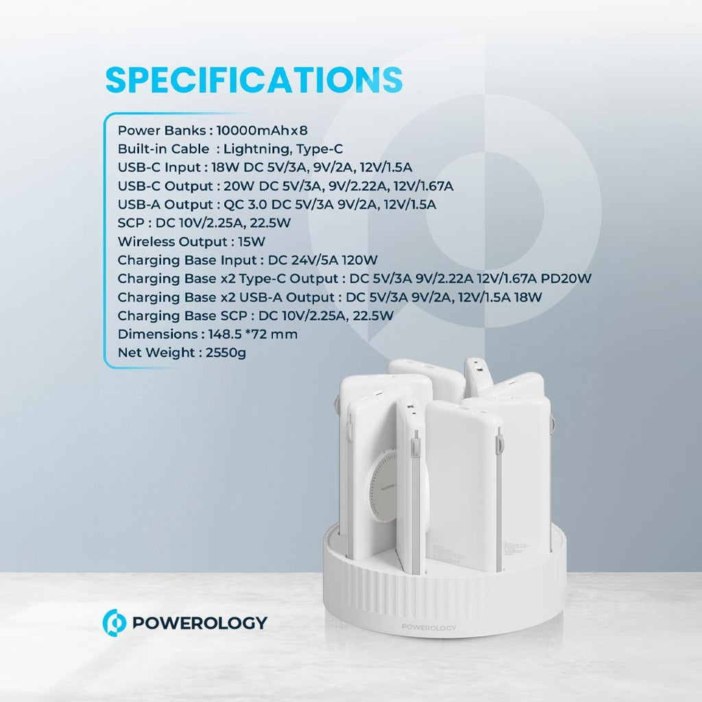 Powerology 8in1 Station 10000mAh PD 120W QC Wireless Power Bank