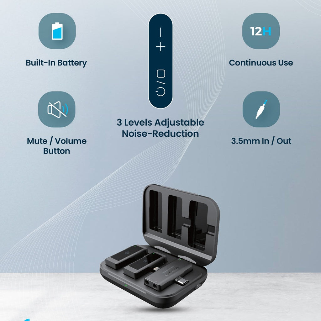 Powerology MFI Dual Connector Wireless Lavalier Microphone x1 Mic 1000mAh - Black