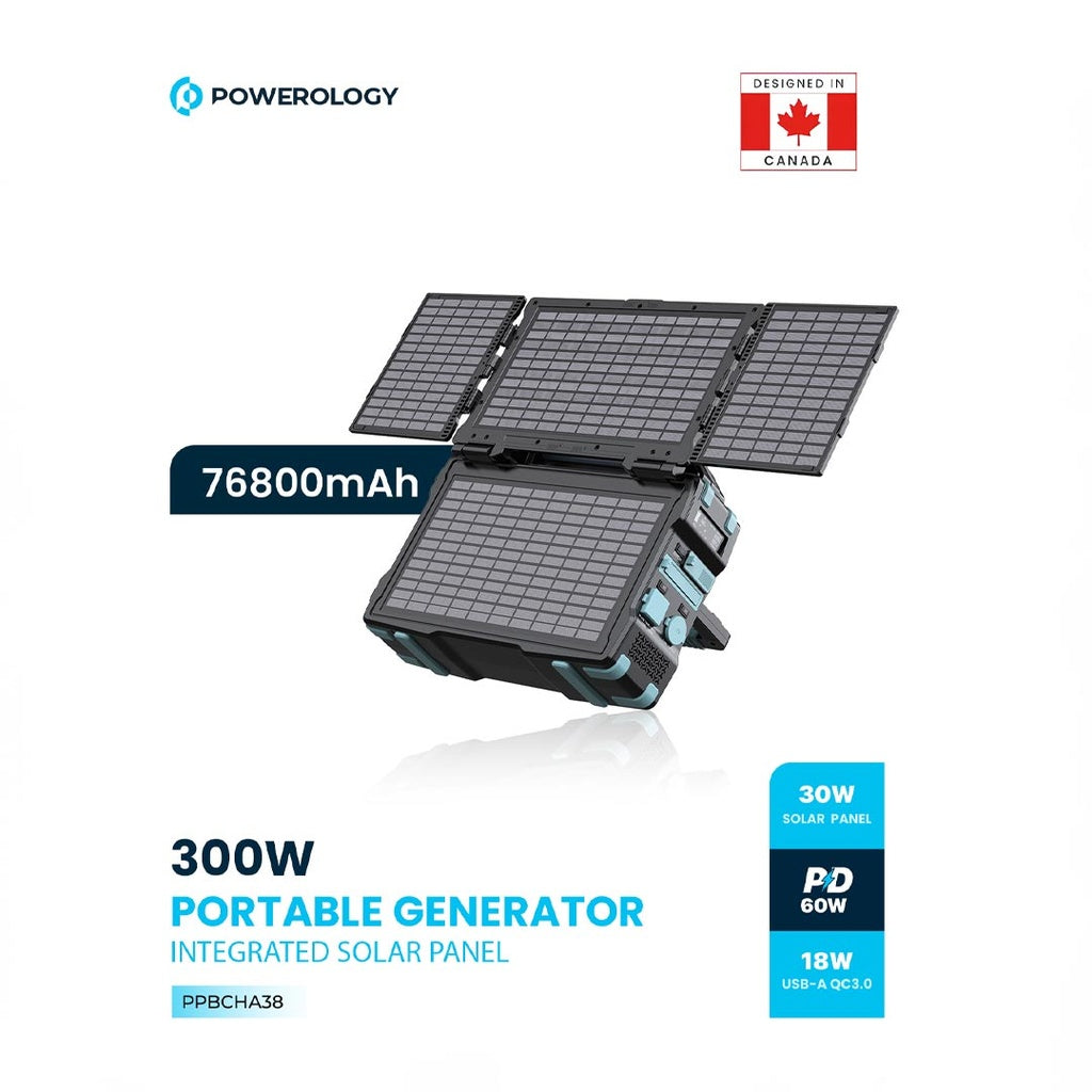 Powerology Portable Solar Power Generator 284Wh 300W QC - Black