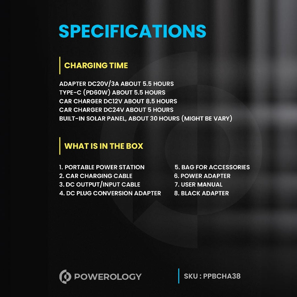 Powerology Portable Solar Power Generator 284Wh 300W QC - Black