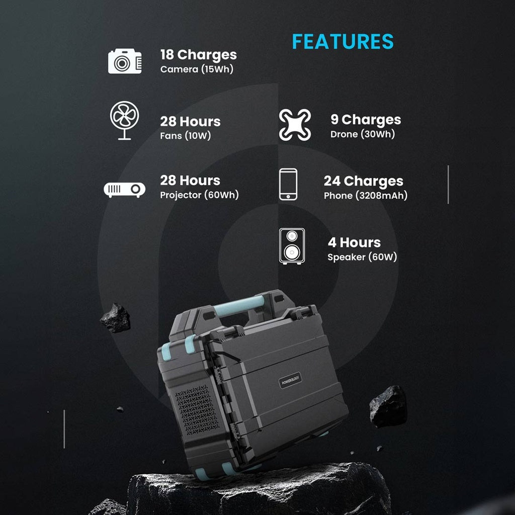 Powerology Portable Solar Power Generator 284Wh 300W QC - Black